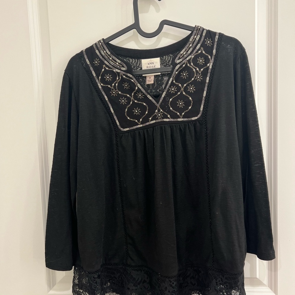 Knox Rose Black Embroidered Blouse